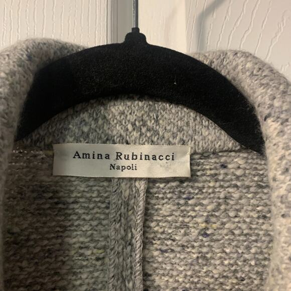 Amina Rubinacci Women's Wool Cashmere Sweater Blazer Size 38 0 2 Gray Flaws Cozy - Picture 8 of 9